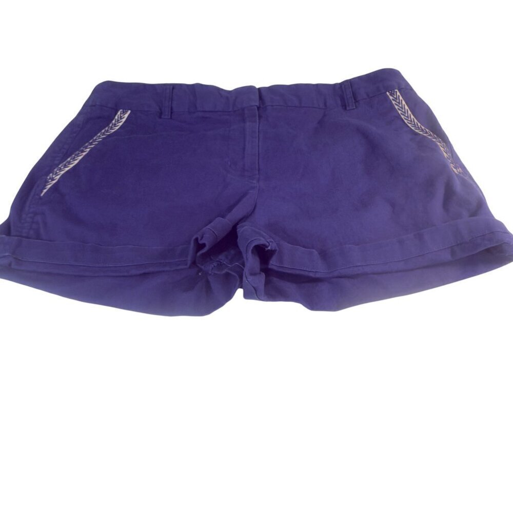 Artisan NY Pocket Detail Shorts Womens 8 Blue Good Cuffed Embroidered Chino